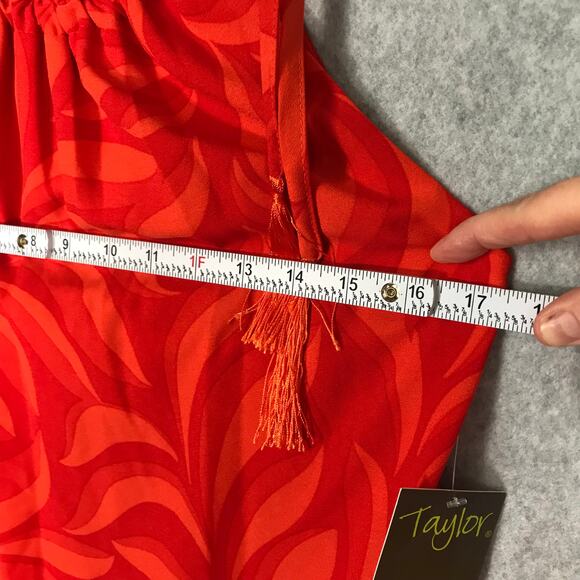 Taylor Dress Womens XS Red‎ Floral Tiered Pleated Flowy Strap Tie Tassel Summer - Picture 8 of 12